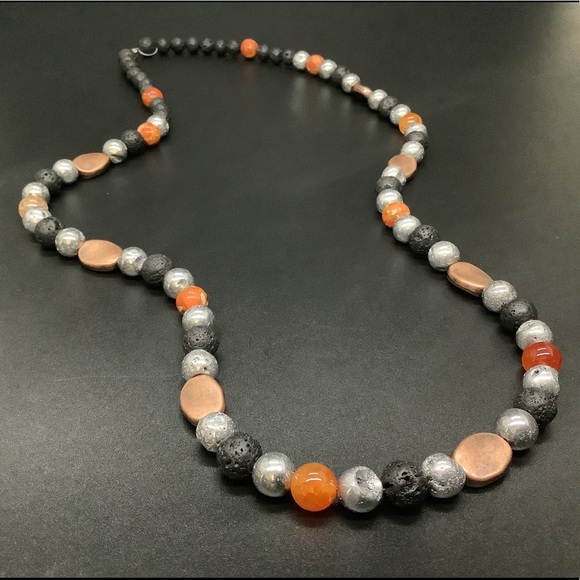 Boho 💥 Druzy, Lava, Jasper, Copper Bead Necklace - Picture 2 of 11